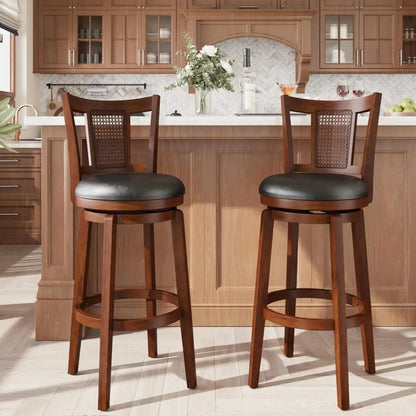 Swivel Wooden Bar Stools with Backs, Set of 2 comfydesigners