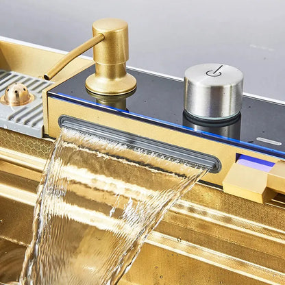 Waterfall Kitchen Sink Set with Built-In Water Purifier | Stainless Steel, Digital Display & Slide Rail — 3 Finishes comfydesigners