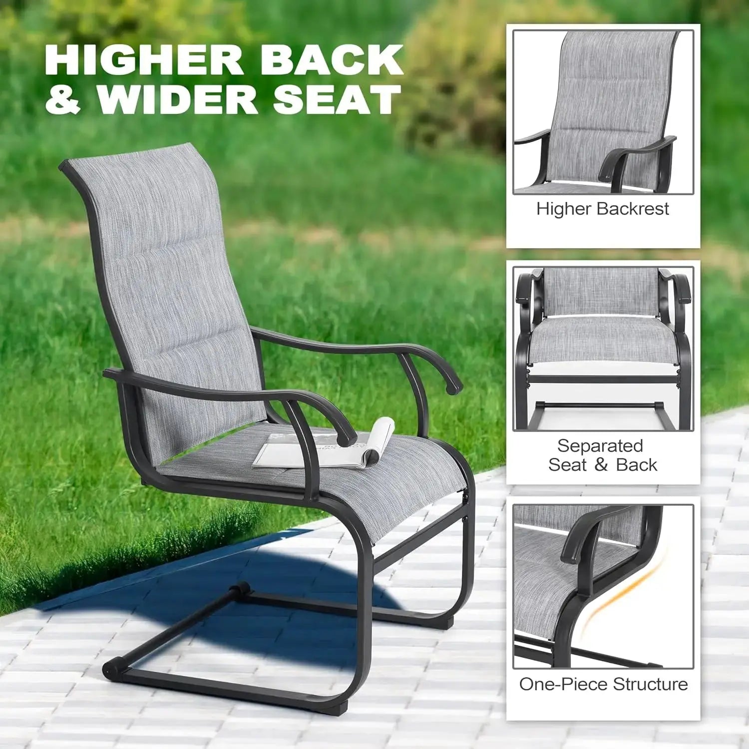 Sit Back. Spring Forward. — Set of 2 Outdoor High-Back Spring Motion Textilene Patio Chairs comfydesigners