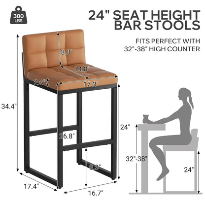 Modern Faux Leather Counter Height Bar Stools with Low Back and Footrest, Set of 2 comfydesigners