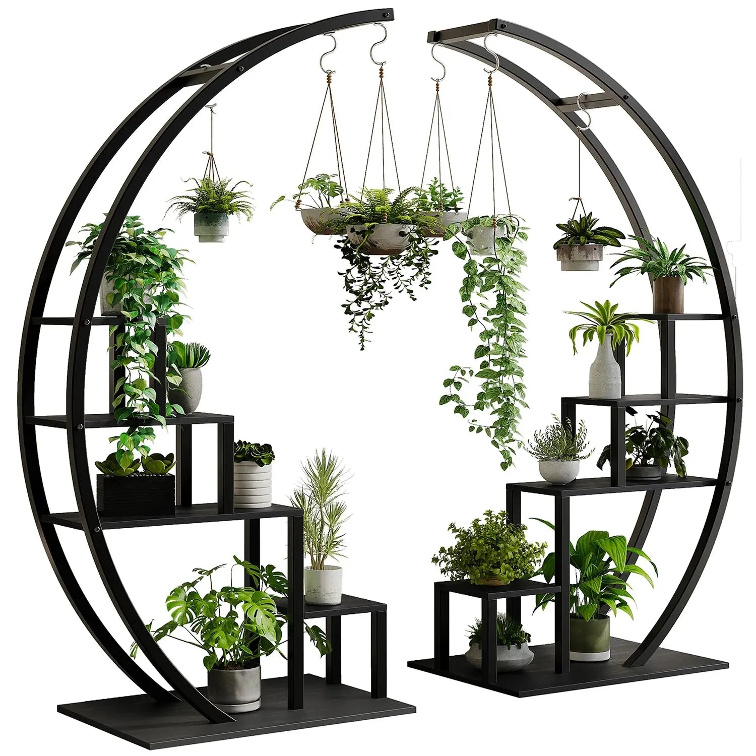 Half Moon. Full Impact. — 2-Pack 5-Tier Metal Plant Stand with 6 Hooks, Holds 16+ Pots comfydesigners