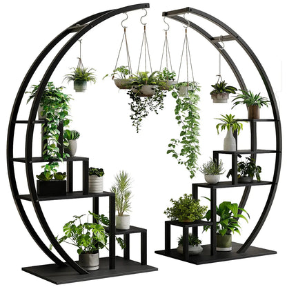 Half Moon. Full Impact. — 2-Pack 5-Tier Metal Plant Stand with 6 Hooks, Holds 16+ Pots comfydesigners