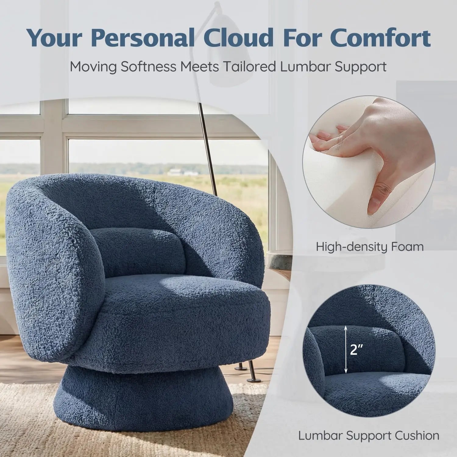 360° Swivel Boucle Barrel Chair — Lumbar