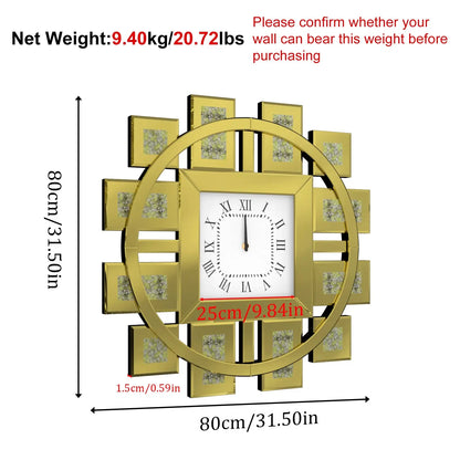 Crushed Diamond Mirrored Silent Wall Clock comfydesigners