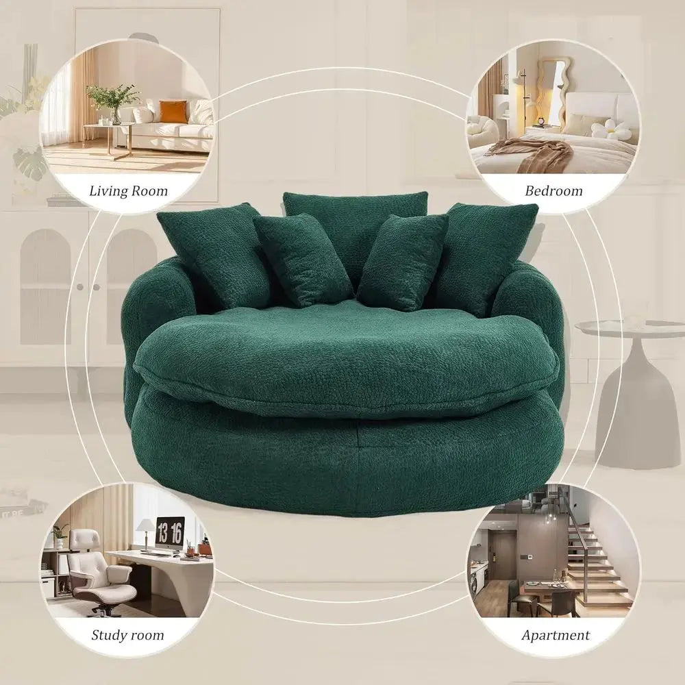 Oversized Round Memory Foam Chenille Chaise Lounge comfydesigners