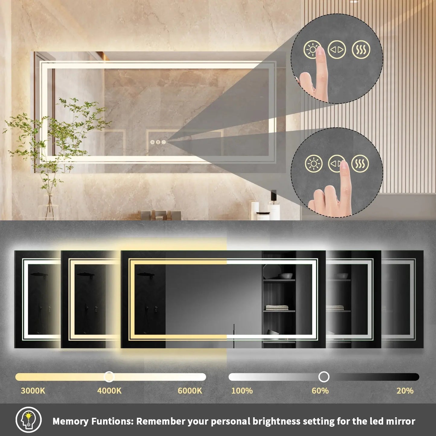 LED Backlit Bathroom Mirror | Dimmable, Anti-Fog, Touch Control comfydesigners
