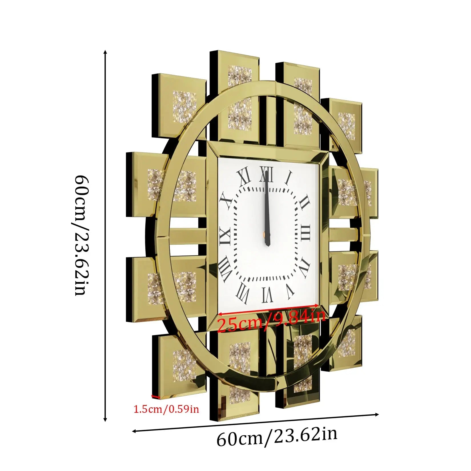 Crushed Diamond Mirrored Silent Wall Clock comfydesigners