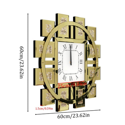 Crushed Diamond Mirrored Silent Wall Clock comfydesigners