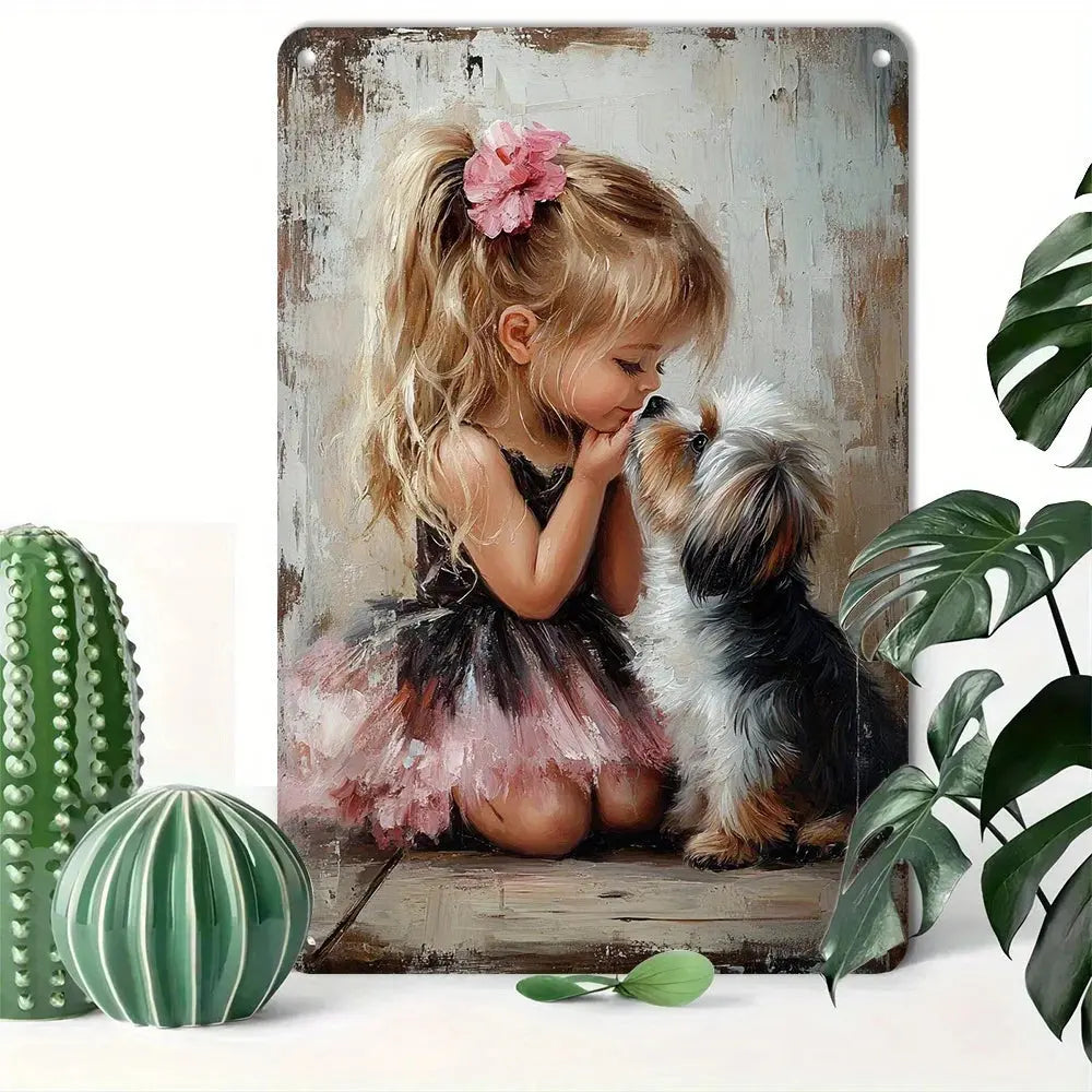 Girl & Dog Tinplate Wall Art comfydesigners