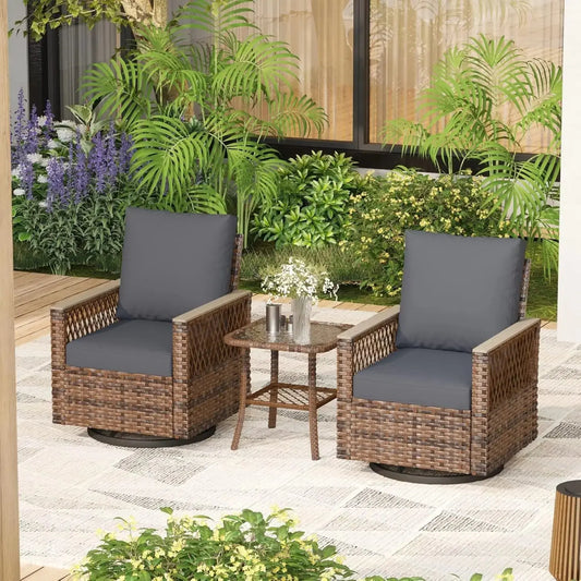 3-Piece All-Weather Wicker Patio Bistro Set | Swivel Glider Chairs comfydesigners