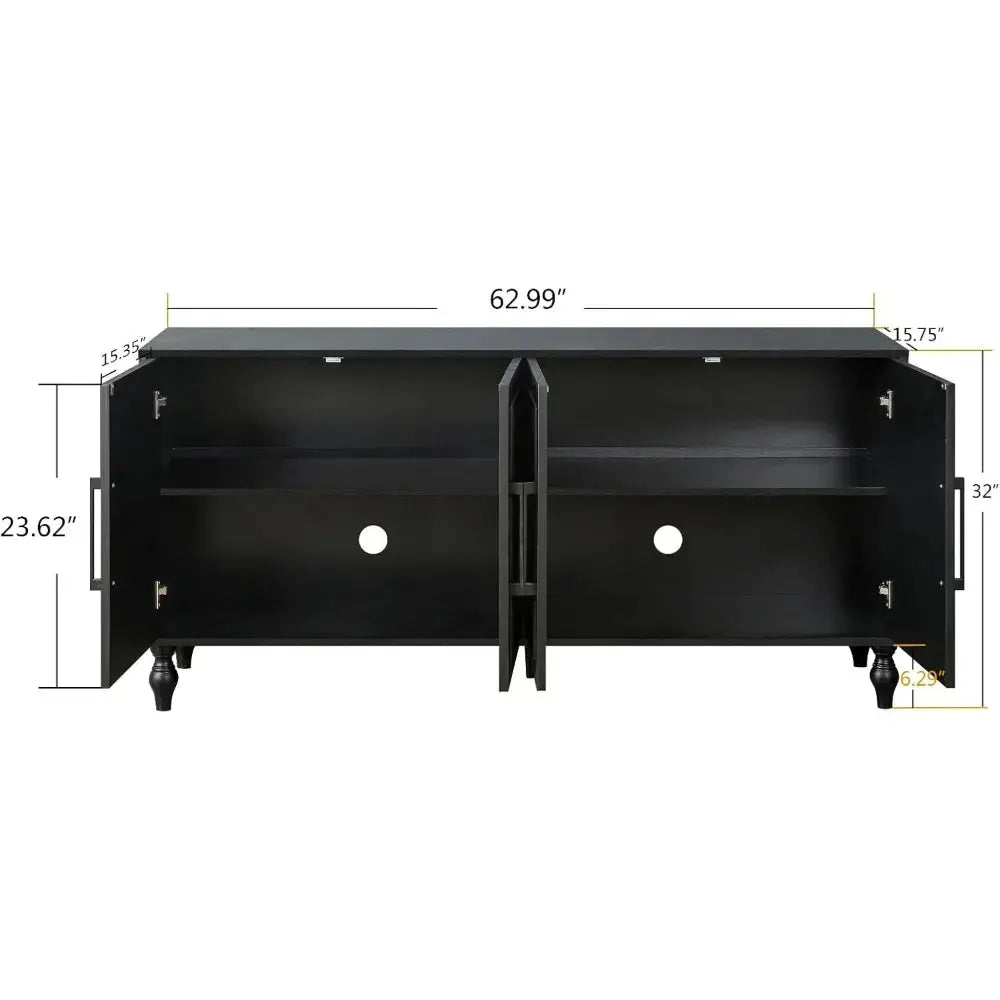 Sideboard Buffet Credenzas for Living Room, 63 Antique Black Entryway Table with Storage Accent Cabinet, Carved Flowers Doors & comfydesigners