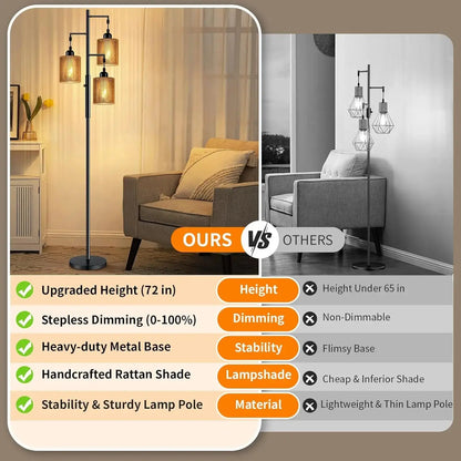 72" Rattan Boho LED Dimmable Floor Lamp comfydesigners