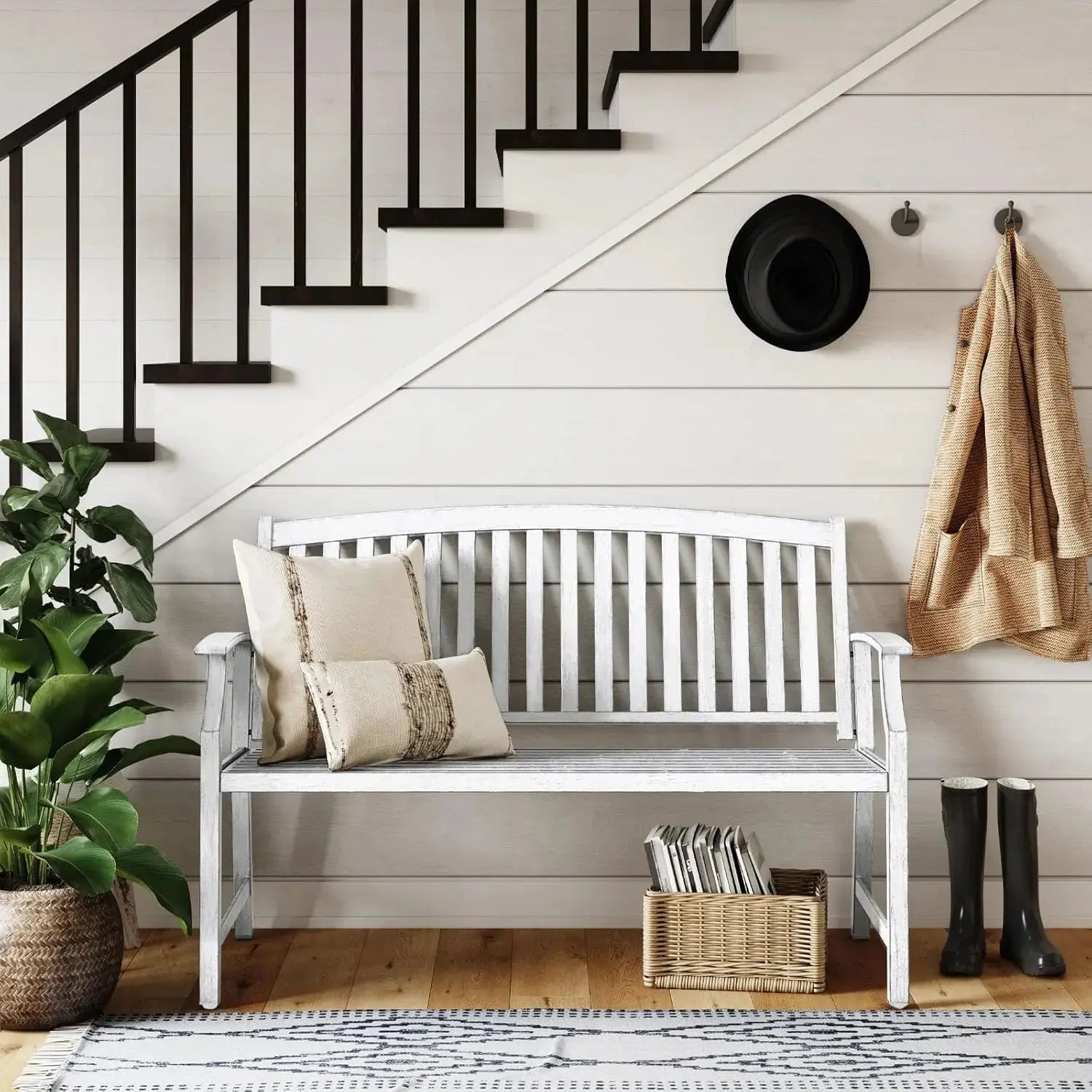 Sit. Stay. Enjoy. — 50" Rust-Resistant Farmhouse Outdoor Bench with Aluminum Seat & Iron Frame comfydesigners