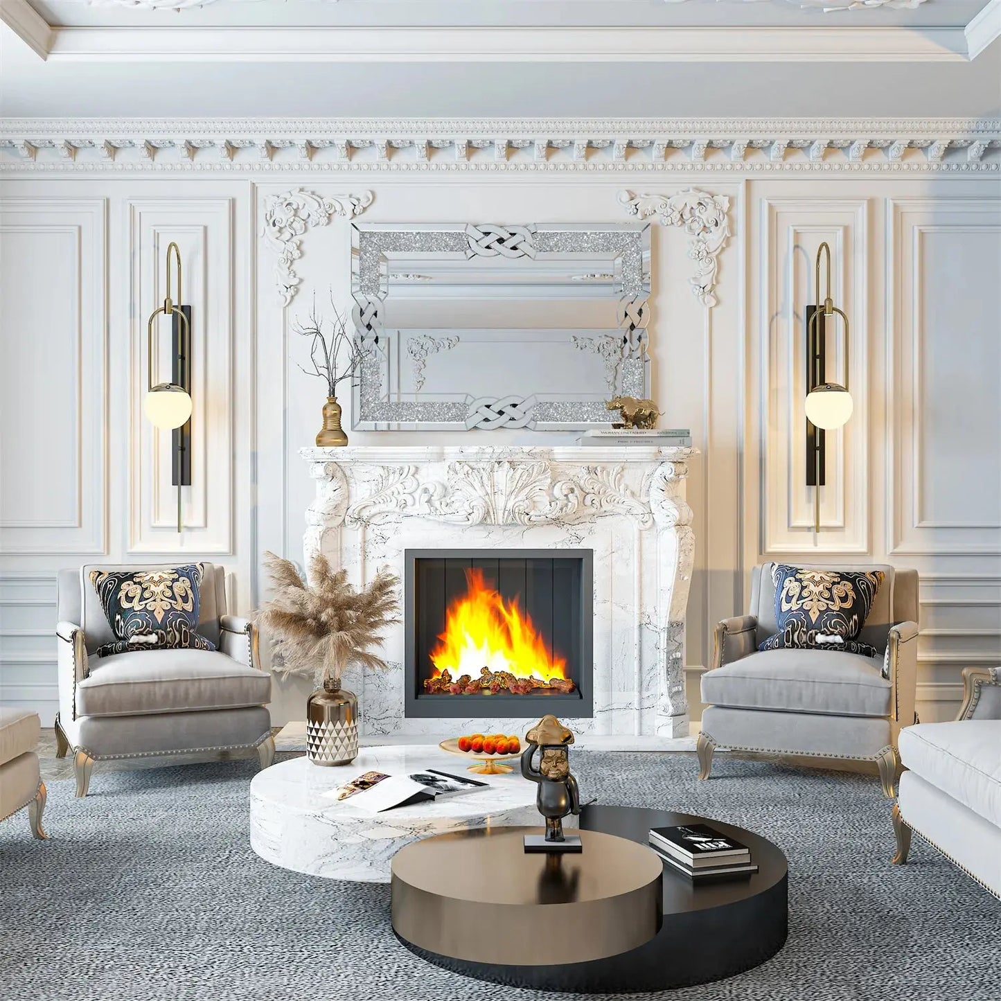 Glam Crystal Diamond Silver Wall Mirror comfydesigners