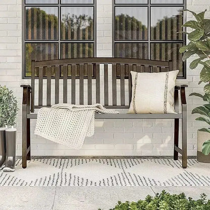 Sit. Stay. Enjoy. — 50" Rust-Resistant Farmhouse Outdoor Bench with Aluminum Seat & Iron Frame comfydesigners