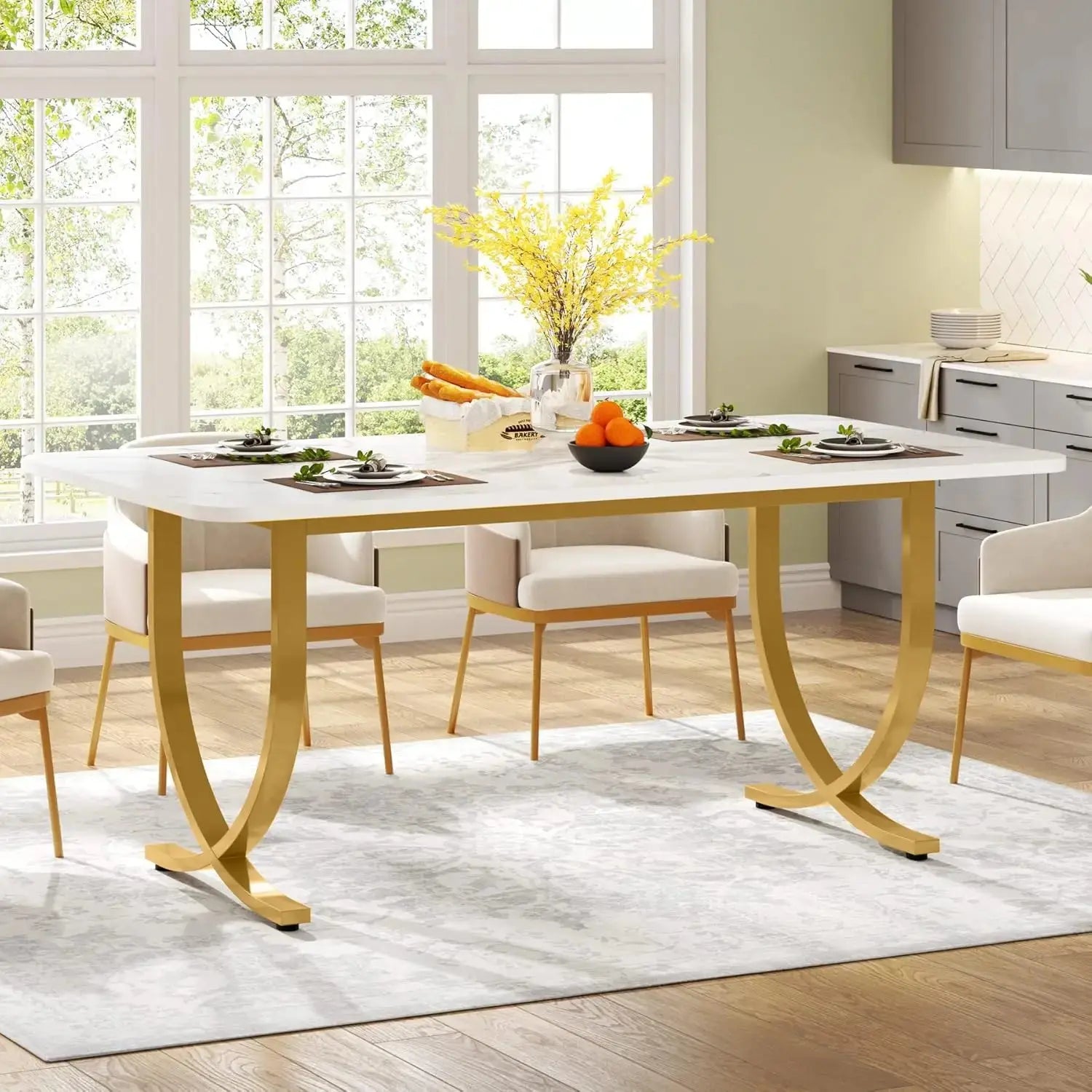 Faux Marble Rectangular Dining Table comfydesigners