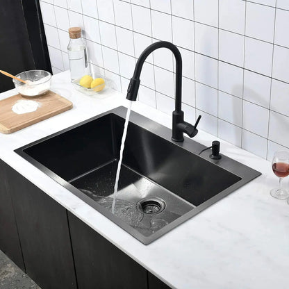 Gunmetal Black Drop-In Kitchen Sink | Handcrafted Stainless Steel, Top Mount, Extra-Deep Single Bowl comfydesigners