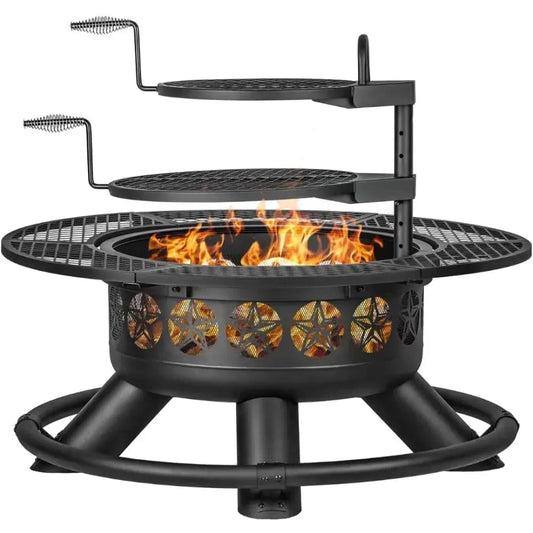 Grill. Dine. Gather. Repeat. — 47" Star-Pattern 3-in-1 Iron Fire Pit Table with 2 Cooking Grates comfydesigners