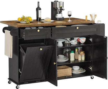 Where Preparation Meets Perfection — Rolling Drop-Leaf Kitchen Island with Power Outlet & Complete Storage comfydesigners