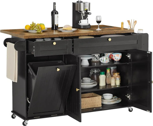Where Preparation Meets Perfection — Rolling Drop-Leaf Kitchen Island with Power Outlet & Complete Storage comfydesigners