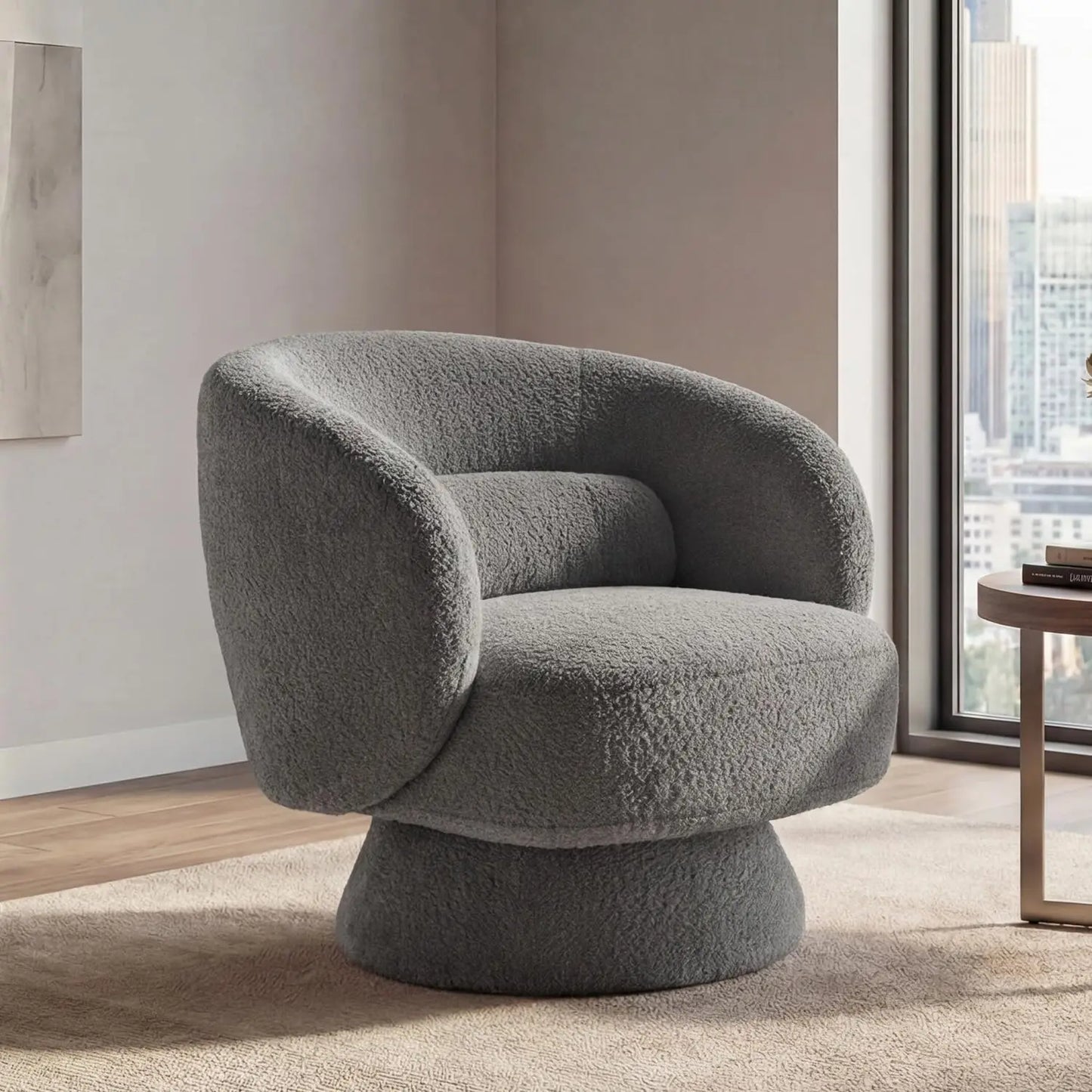 360° Swivel Boucle Barrel Chair — Lumbar
