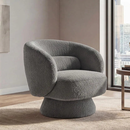 360° Swivel Boucle Barrel Chair — Lumbar