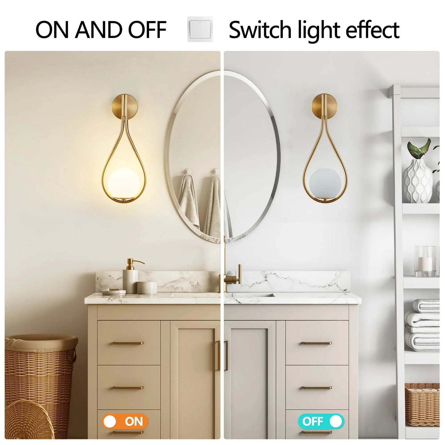 Luxury Golden Wall Sconces with Opal Glass Globe, Set of 2 comfydesigners