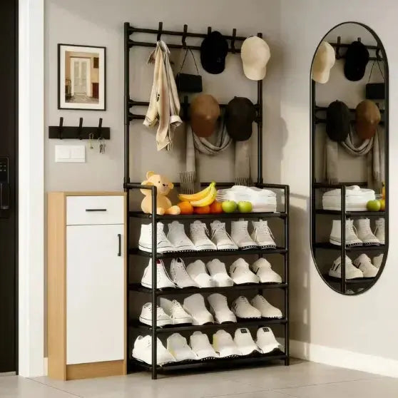 Five Tiers of Order. One Slim Footprint. — Freestanding 5-Tier Coat, Shoe & Storage Rack comfydesigners