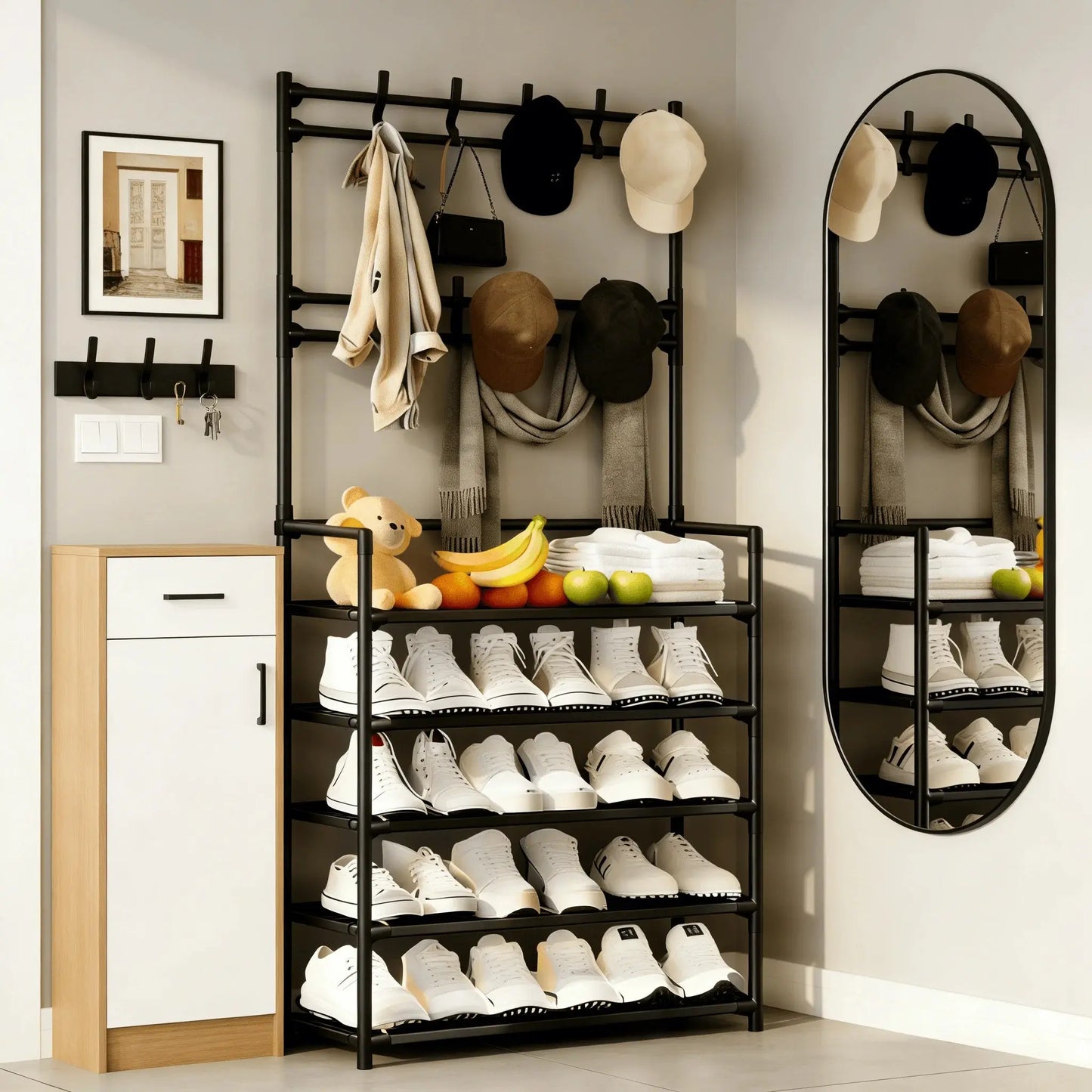 Five Tiers of Order. One Slim Footprint. — Freestanding 5-Tier Coat, Shoe & Storage Rack comfydesigners