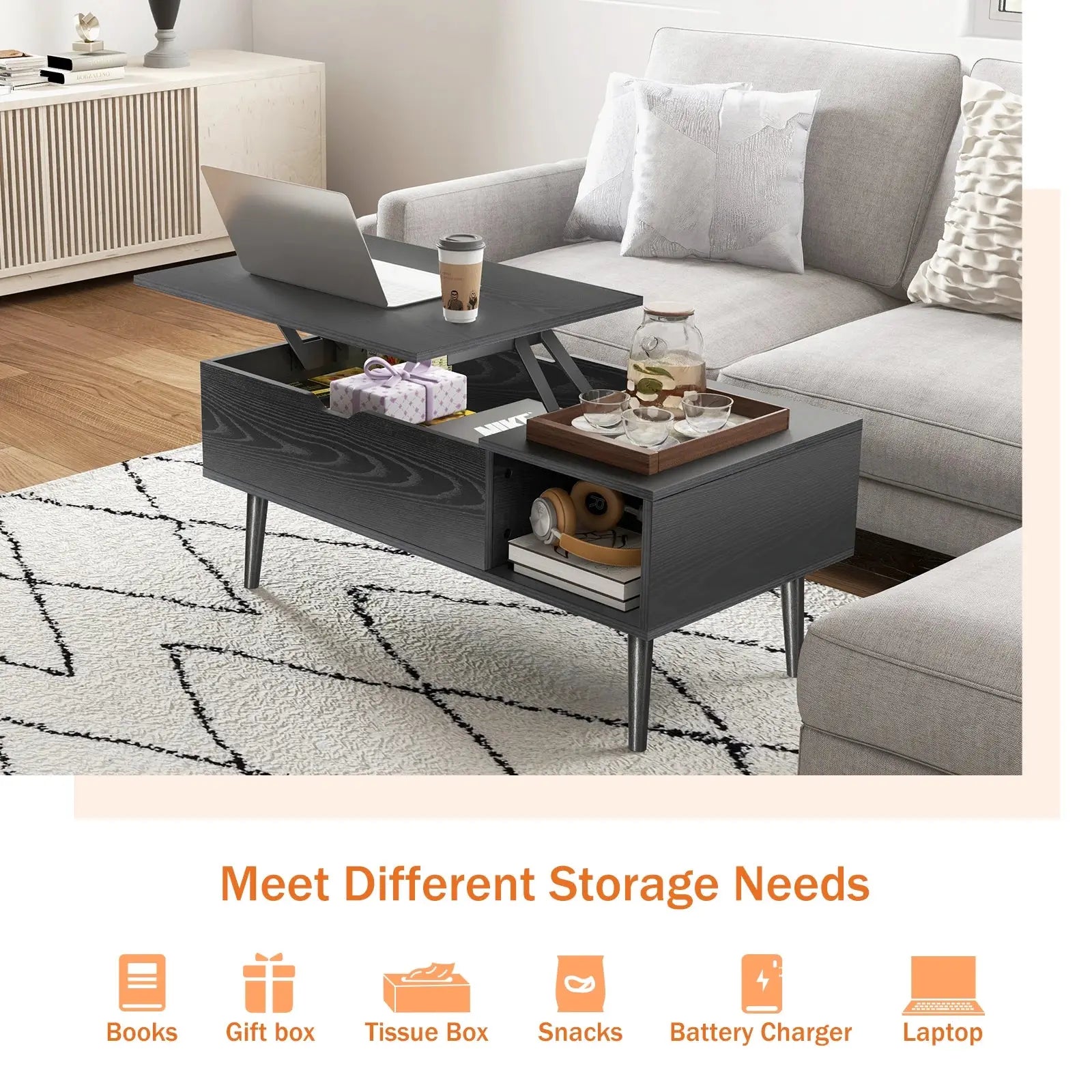 Lift Top Wood Rectangular Coffee Table comfydesigners