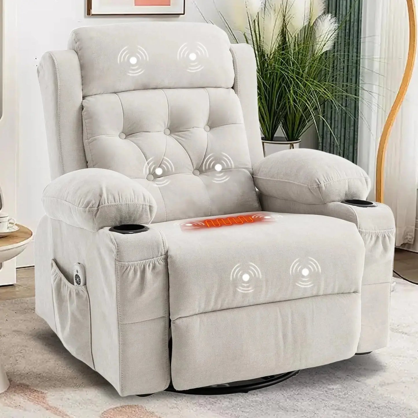Massage Heated Rocker Recliner Chair with Swivel comfydesigners