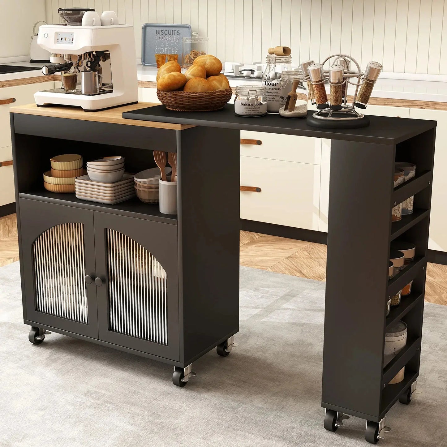 Rolling Kitchen Island with LED & Storage comfydesigners
