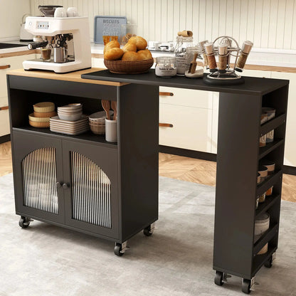 Rolling Kitchen Island with LED & Storage comfydesigners