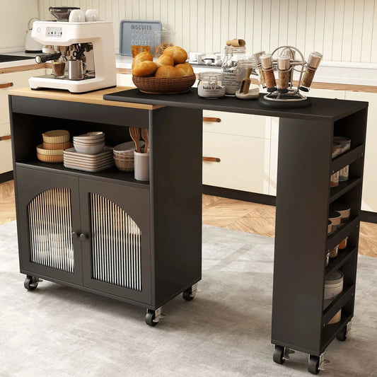 Rolling Kitchen Island with LED & Storage comfydesigners