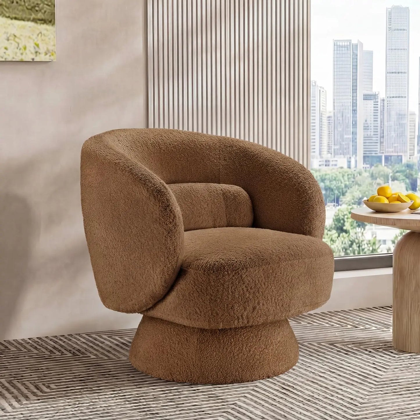 360° Swivel Boucle Barrel Chair — Lumbar