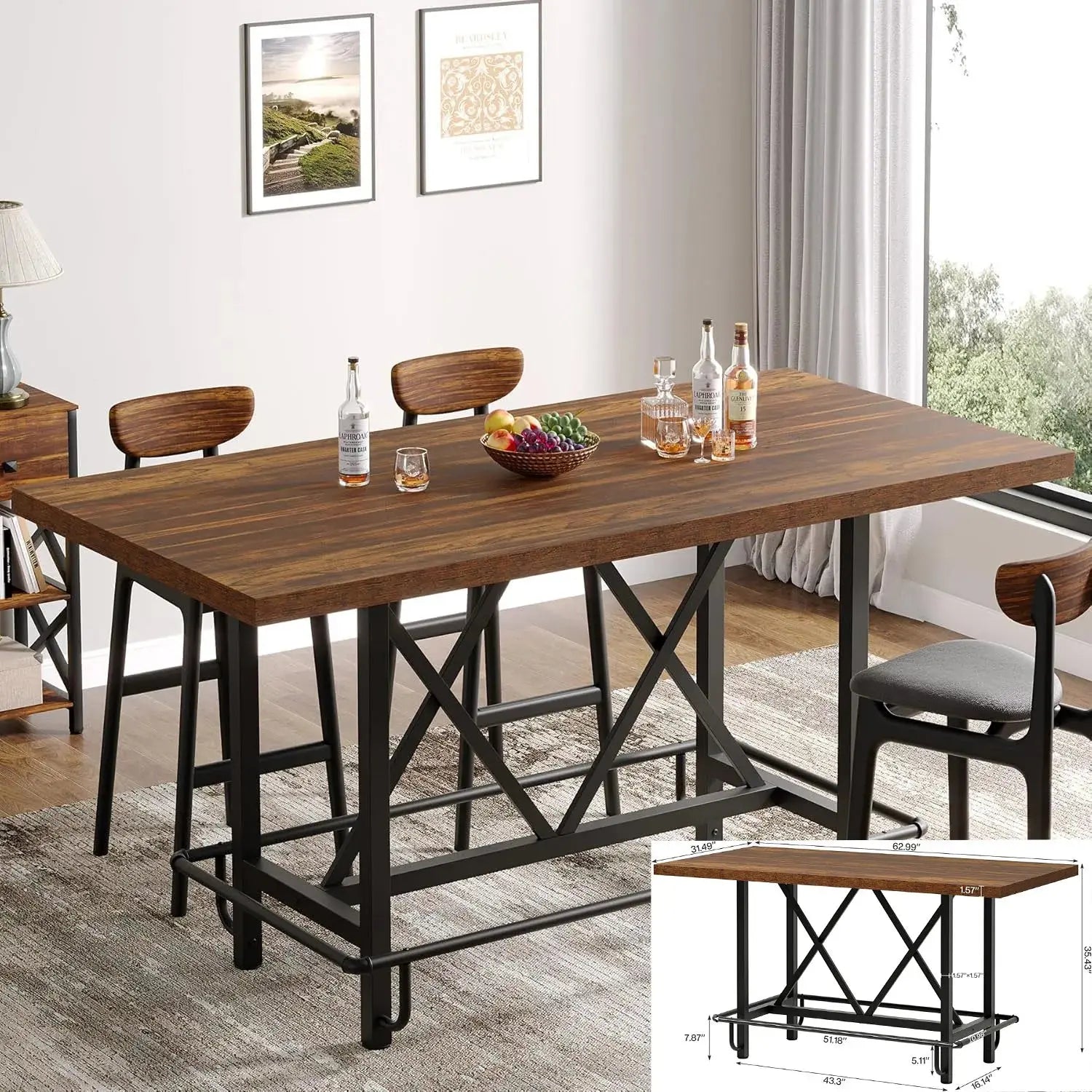 63" Farmhouse Dining Table, Seats 6 comfydesigners