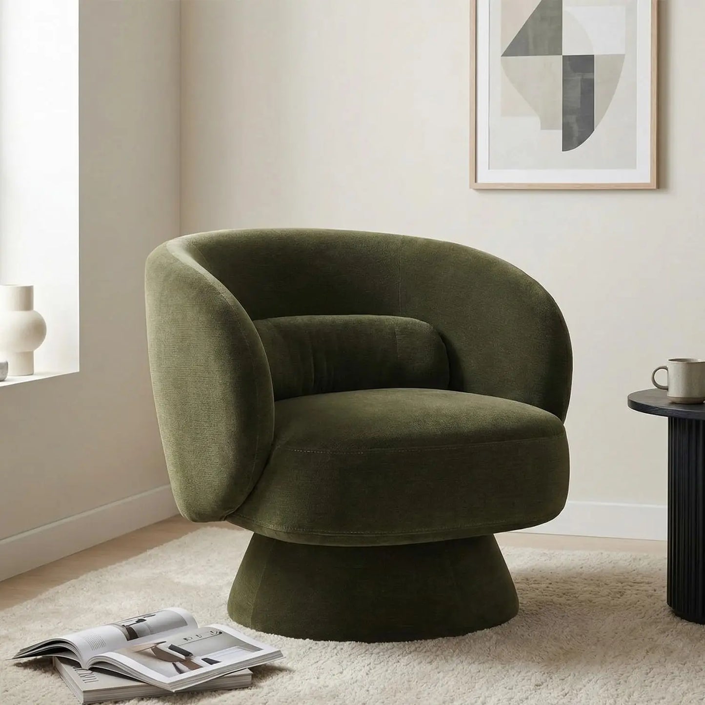 360° Swivel Boucle Barrel Chair — Lumbar