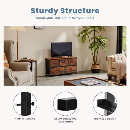 Refined Storage for the Modern Home — 5-Drawer Fabric Dresser with Steel Frame & Wooden Top comfydesigners