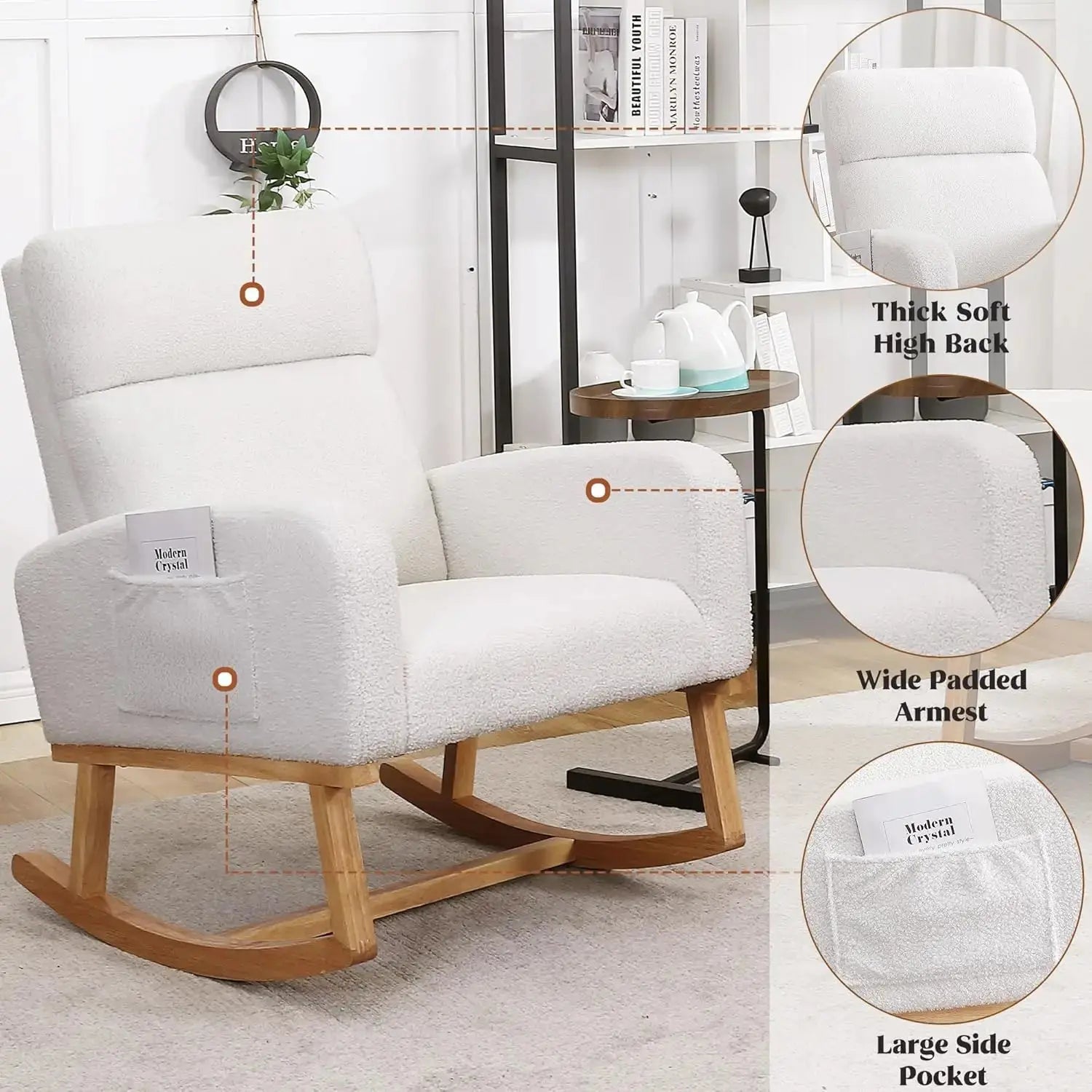 Sherpa Nursery Glider Rocking Chair with Pockets comfydesigners