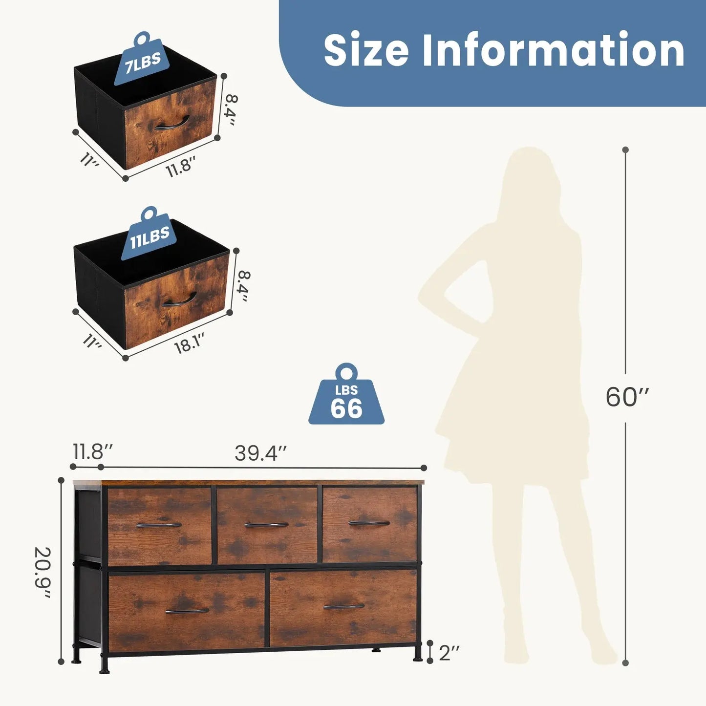 Refined Storage for the Modern Home — 5-Drawer Fabric Dresser with Steel Frame & Wooden Top comfydesigners