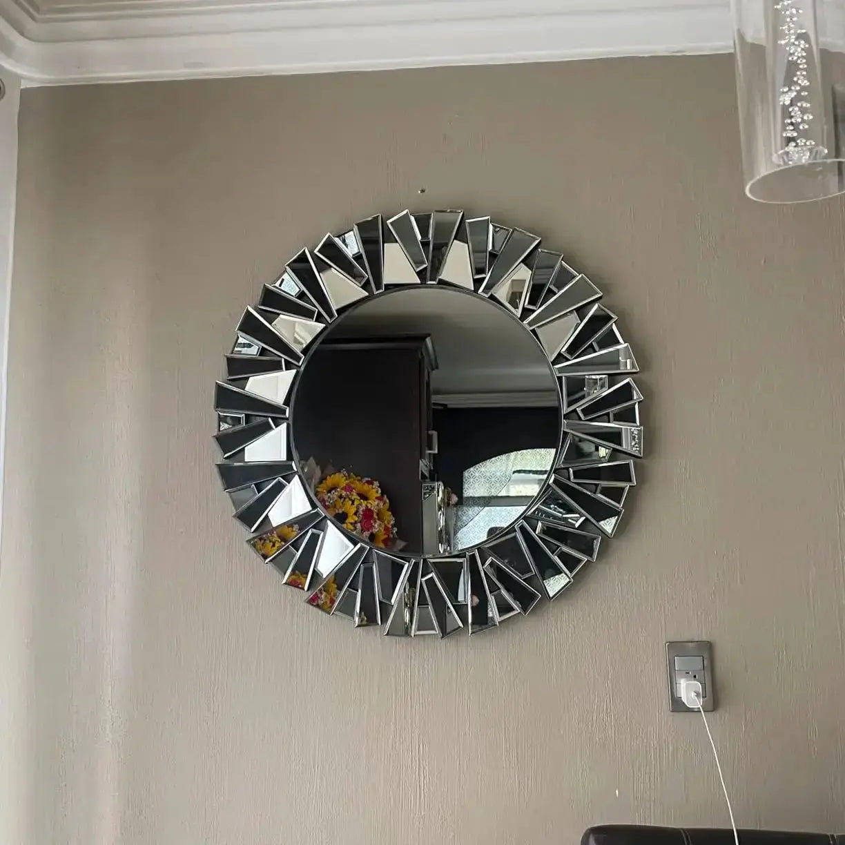 Silver Sunburst Decorative Round Wall Mirror comfydesigners
