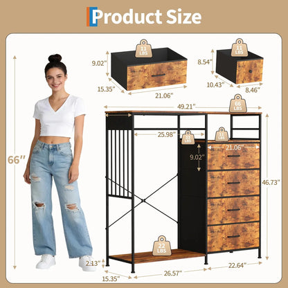 Your Bedroom's New Overachiever — 6-Drawer Dresser with Hanging Rack, LED Lights & Charging Station comfydesigners
