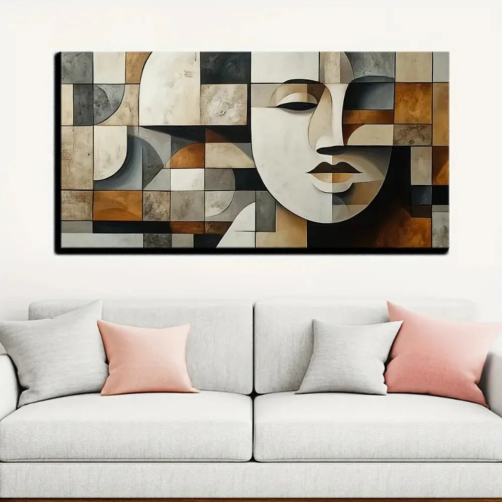 Hand-Painted Abstract Geometric Oil Painting | Canvas Wall Art with Solid Wood Frame comfydesigners
