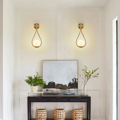 Luxury Golden Wall Sconces with Opal Glass Globe, Set of 2 comfydesigners