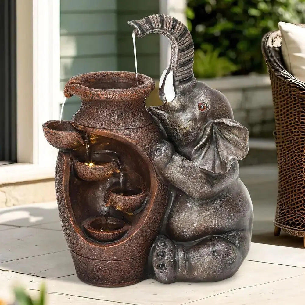 Find Your Calm — Handcrafted Elephant Cascading Water Fountain with Warm LED Lights comfydesigners