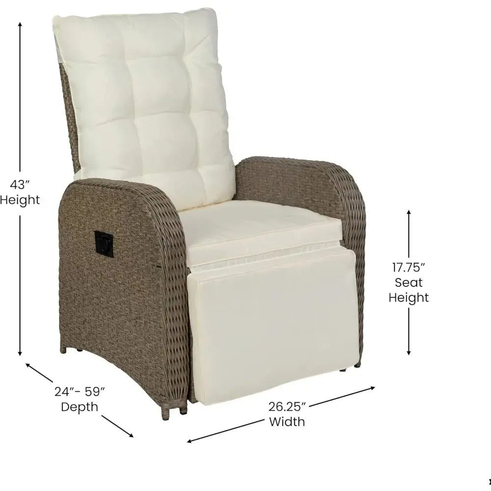Outdoor Wicker Rattan Recliner Lounge Chair | Indoor & Outdoor, 3-Position Recline & Flip-Up Side Table comfydesigners