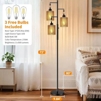 72" Rattan Boho LED Dimmable Floor Lamp comfydesigners