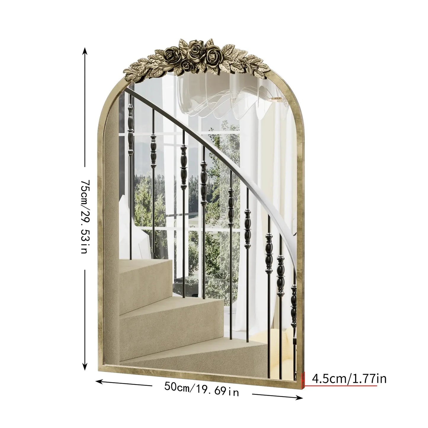 Arched Baroque Wall Mirror | Antique Brass Gold Finish, Decorative Wall-Mounted Mirror — 2 Sizes comfydesigners