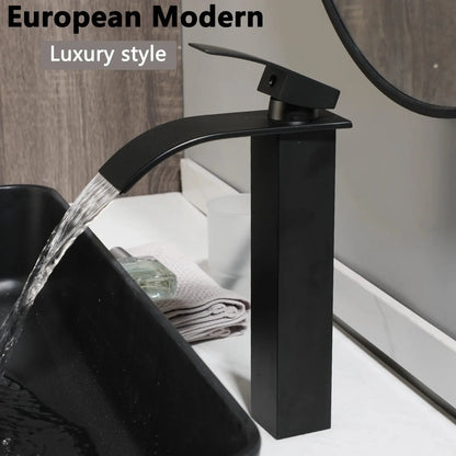 Stone Resin Vessel Sink with Waterfall Faucet | 22.6" European-Inspired Countertop Bathroom Sink comfydesigners