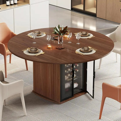 Round Black Faux Marble Dining Table with Storage comfydesigners